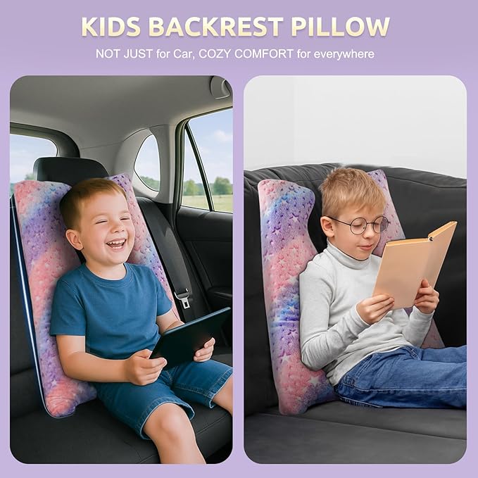 Car Pillow for Kids, Travel Pillow with Adjustable Strap, Kids Floor Pillows Cushions for Adults and Children to Support Head and Body Road Trip Essentials (Multicolor)