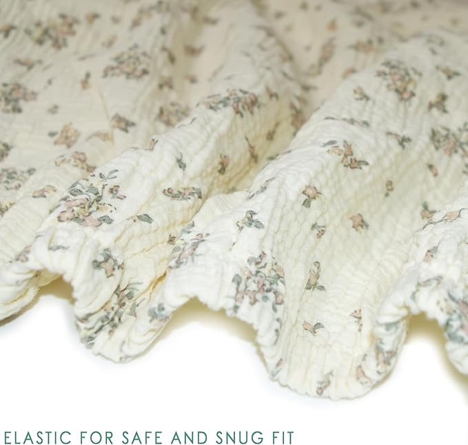 Ultra Soft Muslin Crib Sheets for Baby, Premium Breathable Organic Cotton Crib Fitted Sheet for 52’’x28’’Standard Crib and Toddler Mattress.2 Pack Flower Pattern