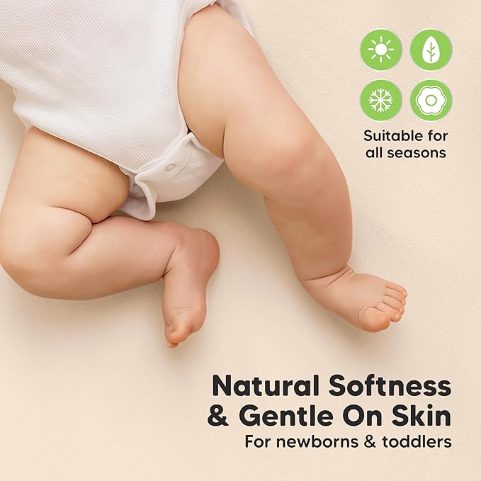 2-Pack Waterproof Crib Sheets for Boys, Girls - 52x28 Fitted Organic Cotton Baby Crib Sheets, Toddler Mattress Protector Cover, Washable, Soft & Durable Baby Bedding Essentials (Cameo)