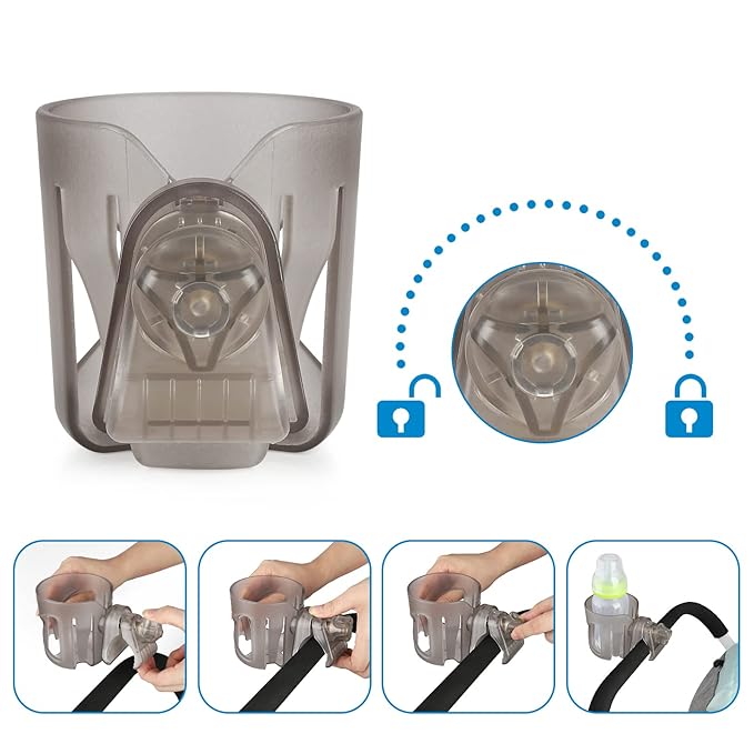 Accmor Universal Cup Holder, Stroller Cup Holder, 360° Rotatable Large Caliber Designed Bottle Holder for Stroller, Bike, Wheelchair, Walker, Scooter, Transparent Grey