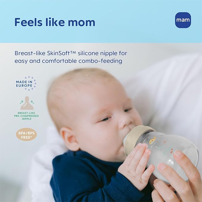 MAM Premium Glass Baby Bottles, Easy Switch Between Breast and Bottle, Feel Good Slow Flow, Newborn Essentials Must Have, 0+ Months, BPA Free, 6oz, Boy, 3 Pack