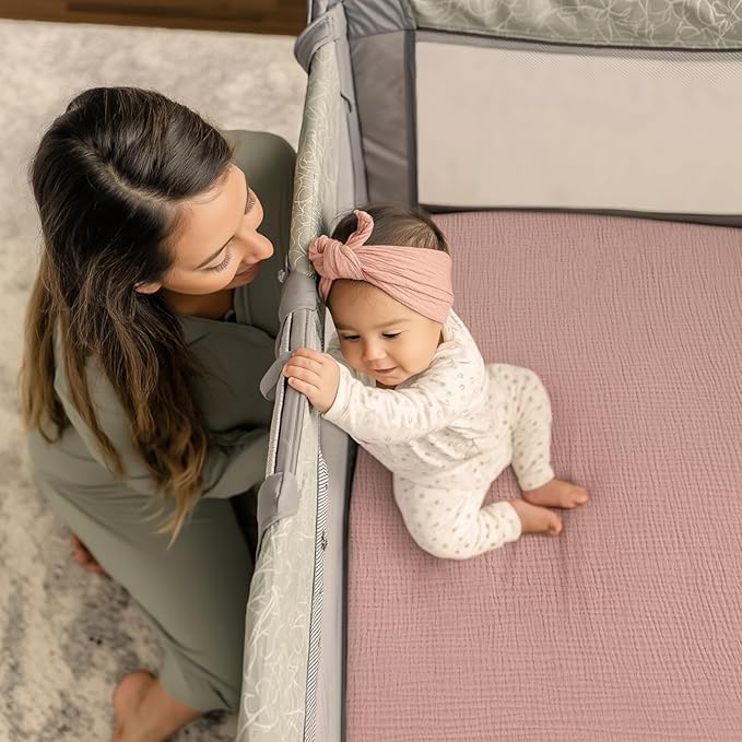 lulumoon Fitted Pack and Play Sheets: Soft Muslin Cotton for 4moms Playard Mattress - Neutral Colors for Boys and Girls