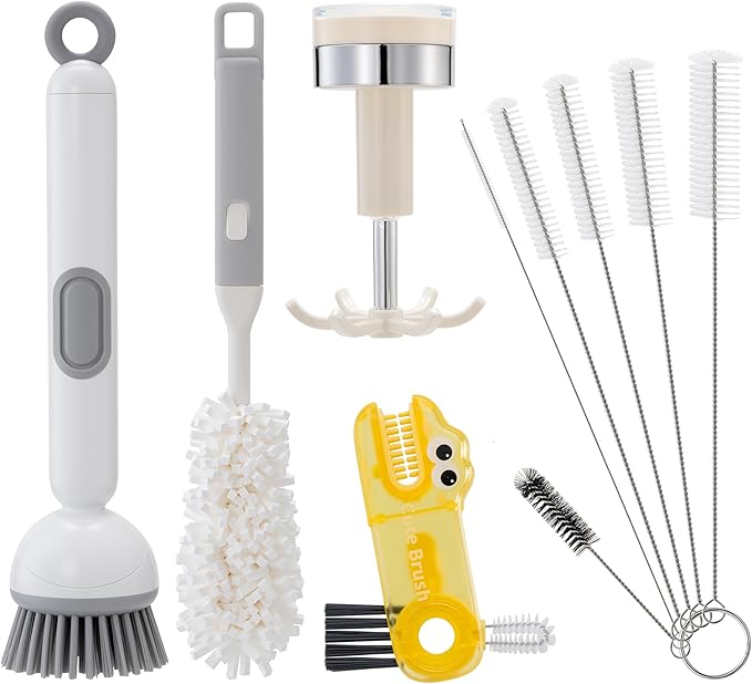 Peitushengjin10-Piece Bottle Brush Cleaning Set 1 Multi-Purpose Brush 6 Straw Cleaning Brushes 1 3-in-1 Brush 1 Detachable Cup Brush (Includes 1 Suction Cup Hook for Brush Storage)