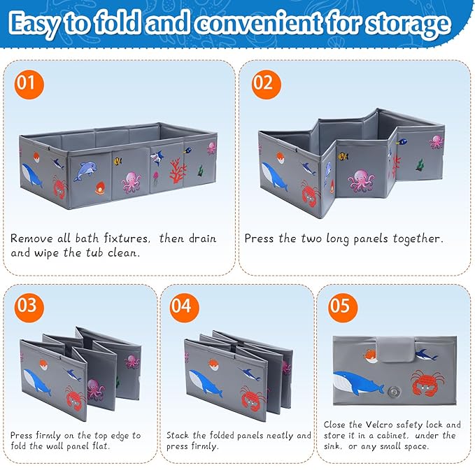 Portable Foldable Baby Bathtub with Drain Plug, 30" L x 15.2" W x 8.6" H Kids Travel Tub, Converts Shower to Tub, No Assembly Folds Flat for Storage, for Infant Toddler 6M-5 Years, Gray