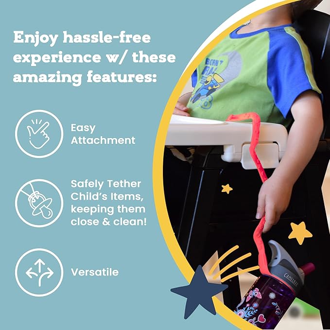 Brilli Baby Cup Catcher Patented Safety Tether Strap, Attach Sippy Cups, Bottles, Pacifiers & More to Stroller, High Chair, Car Seat, Made in USA, Food Grade, Dishwasher Safe (Navy & Lime)