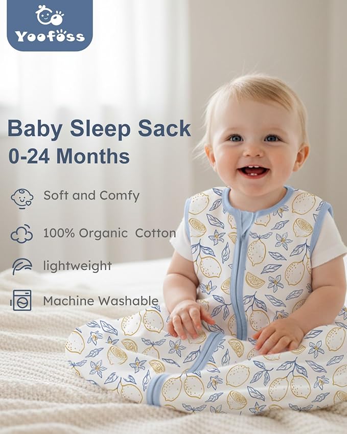 Yoofoss Baby Sleep Sack 6-12 Months Wearable Blanket for Babies 100% Organic Cotton 2-Way Zipper TOG 0.5 Toddler Sleeping Sack 3 Pack, Comfy Lightweight Sleep Sacks