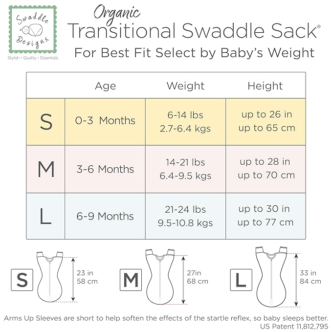 SwaddleDesigns Organic Transitional Swaddle Sack, Arms Up Swaddle with Half-Length Sleeves & Mitten Cuffs, Small, 0-3 Months, 6-14 lbs, Watercolor Peach Blush Poppies