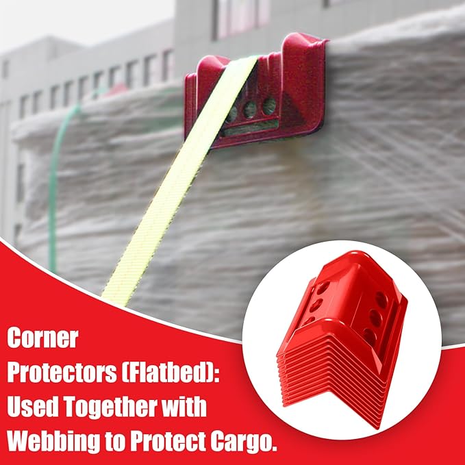24 Pack Flatbed Edge Protectors Compatible with 4 Inch Ratchet & Winch Straps for for Flatbed Cargo Load Truck Shipping (RED)
