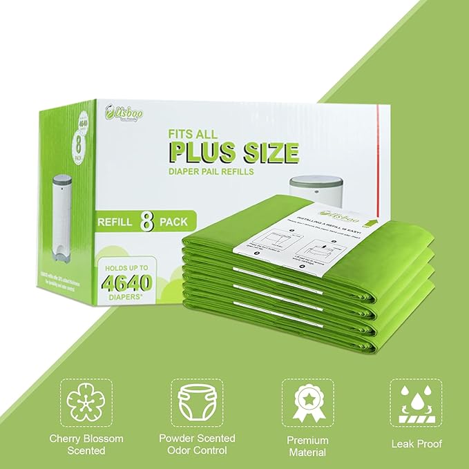 USBOO Refills Compatible with Dekor Plus Diaper Pail | 8 Pack | Disposable Diaper Pail Refill | Extra Thickness | Diaper Trash Bags | Cherry Blossom Scented | Holds up to 4640 Diapers