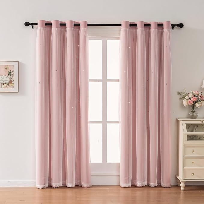 Light Pink Curtains for Girls Bedroom Solid Window Treatment Set Grommet Top Light Blocking Blackout Curtain for Living Room/Bedroom 2 Panels 52 x 84 inch Baby Pink