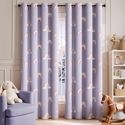 jinchan Nursery Blackout Curtains for Kids Room Rainbow Purple Curtains Cute Girls Bedroom Dorm Playroom Window Treatment Grommet Thermal Insulated Room Darkening 2 Panels 84 Inch Length
