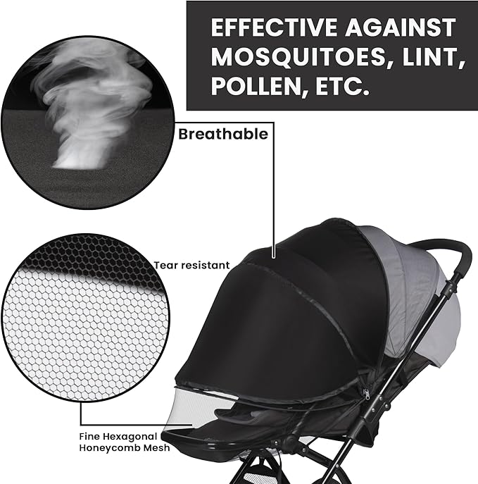 Bemece 2-in-1 Durable Baby Mosquito Net with UPF50+ Sunshade for Stroller, Universal Mosquito for Stroller with Two-Way Zippers & Storage Bag, Breathable & Foldable Baby Bug Net for Strollers