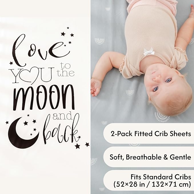 Crib Sheets Fitted 2 Pack 52x28 - Baby Crib Sheets, Toddler Bed Sheets, Cotton Sheets, Neutral Design, Woodland Nursery Decor, Soft & Hypoallergenic, 2 Pack