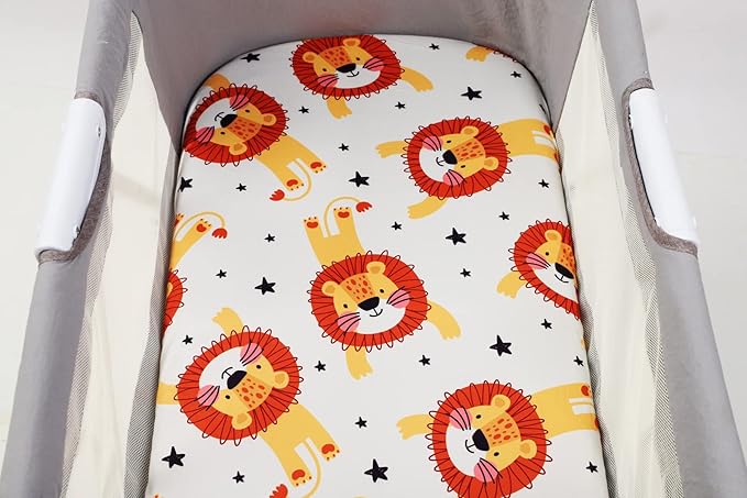 Onacosht Bassinet Sheets Set 3 Pack for Baby Boy, Stretchy Soft Jersey Knitted Fitted Sheet Universal for Oval Rectangle and Hourglass Bassinet Mattress, Dinosaur, Tiger and Lion Printing