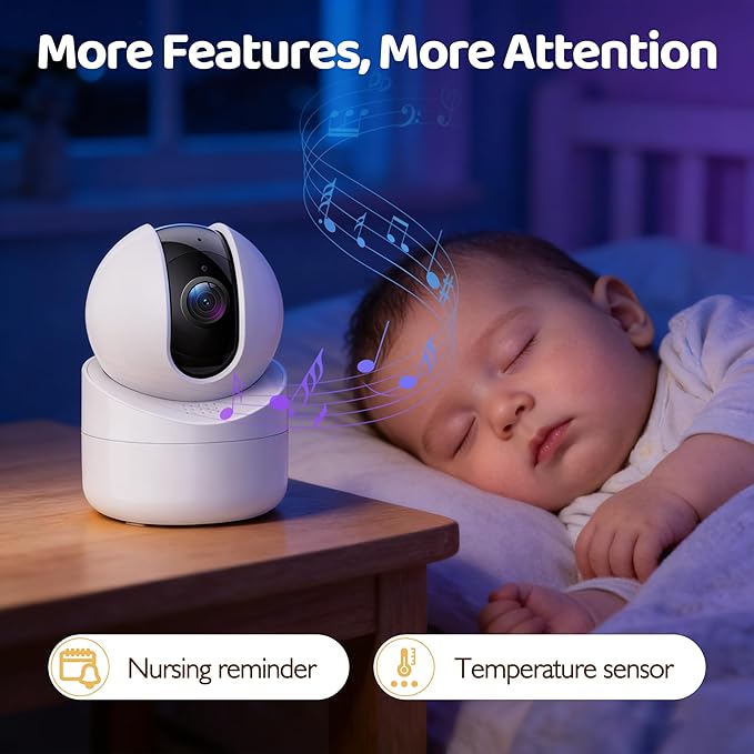 Baby Monitor with Camera and Audio, No WiFi, 5" HD IPS Screen & Remote Pan-Tilt-Zoom, HD Night Vision, 2-Way Talk, Cry Notifications, Temperature Sensor, 5 Lullabies, 1000ft Long Range