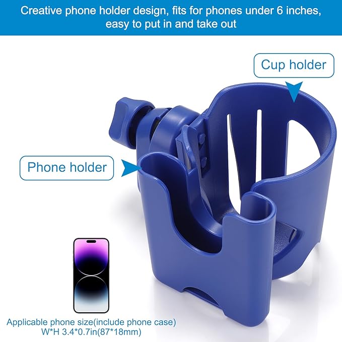 Accmor Universal Cup Holder, Stroller Cup Holder with Phone Holder, 360° Rotatable Large Caliber Designed Bottle Holder for Stroller, Bike, Wheelchair, Walker, Scooter