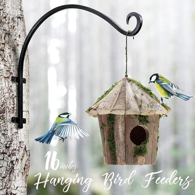 Heavy Duty Hanging Plant Bracket - 50lbs Weight Capacity Black Metal Plant Hangers Wall Hooks, 16Inch Outdoor/Indoor Wall Hooks for Large Bird Feeder, Lanterns, Wind Chimes, Flower Baskets