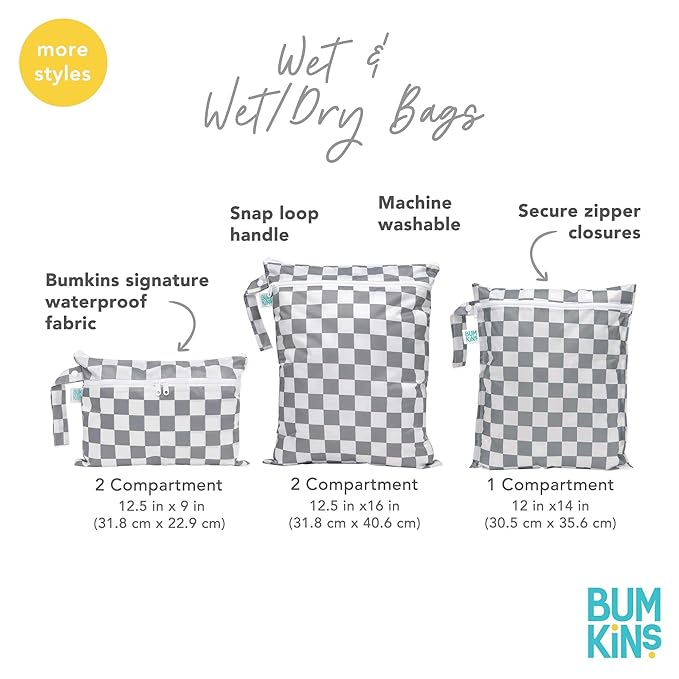 Bumkins Waterproof Wet Bag for Baby, Travel, Swim Suit, Cloth Diapers, Pump Parts, Pool, Beach, Gym Clothes, Toiletry, Hook to Stroller, Daycare, Zipper Reusable Wetdry Packing Pouch, Ocean Life Blue