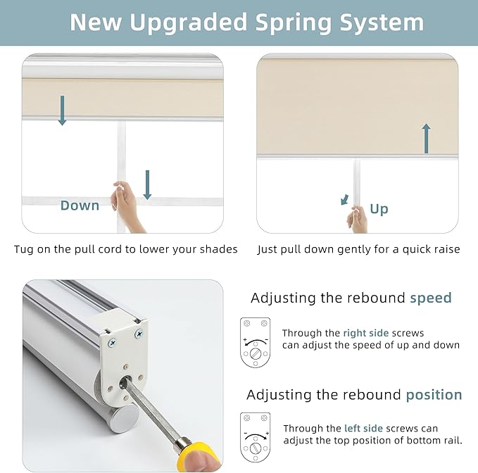 ChrisDowa Cordless 100% Blackout Roller Shade, with Striped Jacquard, Thermal Insulated, UV Protection Fabric, Total Blackout Blinds for Window, French Doors, Home and Office. Beige, 57" W x 72" H