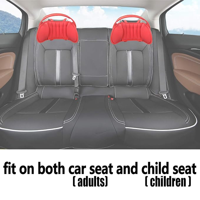 Adjustable Child Car Seat Head Support, Universal Suitable for Both Children and Adults, Head Protect Pad on Child Car Seat, Safety Car Sleeping Headrest for Child, Infants, Toddlers and Adults (Red)