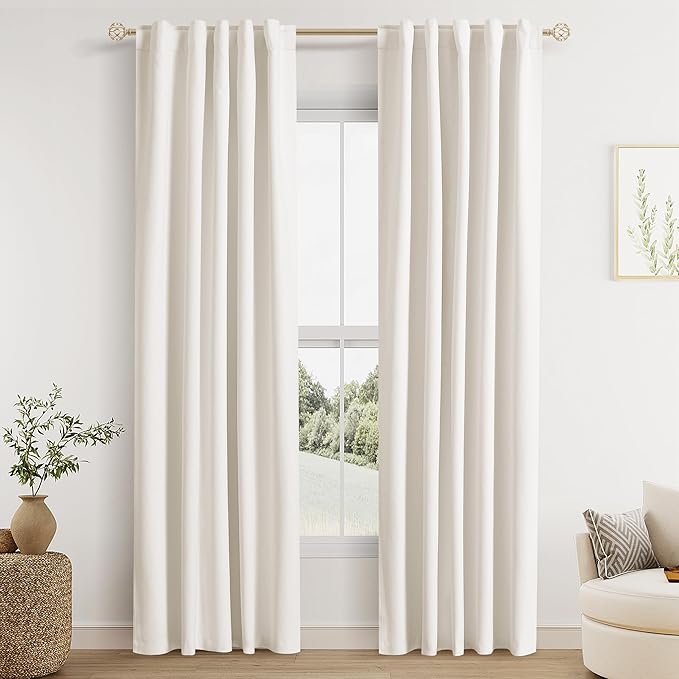 Guken Ivory 100% Blackout Curtains 42 Inch Wide by 84 Inch for Living Room Bedroom Back Tab Thermal Insulated Black Out Linen Drapes Room Darkening Window Curtains