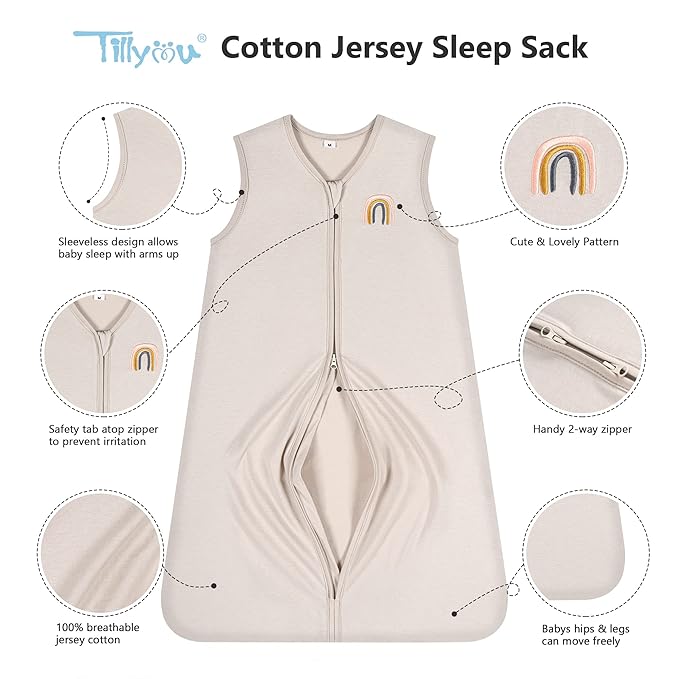 TILLYOU 2 Pack Baby Sleep Sack 18-24 Months 100% Cotton Wearable Blanket 0.5 TOG Sleeveless Summer Sleep Sacks with 2-Way Zipper, Happy Forrest & Nude
