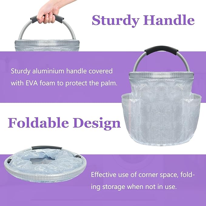 Portable Storage Caddy, 17L Collapsible Oxford Cloth Basket with Aluminum Handle, Waterproof Multi-Pocket Organizer, Multi-Purpose Foldable Container with EVA Foam Grip