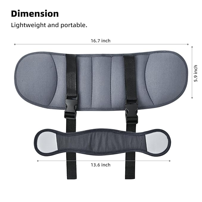 Kids Car Seat Head Support Band, Adjustable Child Carseat Headhold, Safety Car Seat Neck Relief Strap, Breathable Head Neck Pillow Support – Baby Travel Accessories, Dark Grey