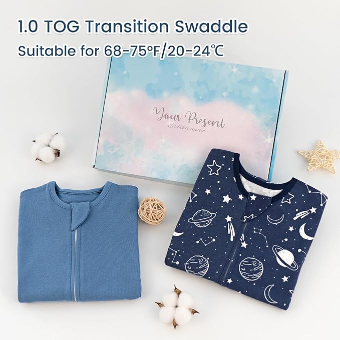 ZIGJOY Baby Transitional Swaddles for Newborns: 0.5 Tog Arms Up Sleep Sack 3-6-12 Months Soft Cotton Shark Fin 2 Way Zipper