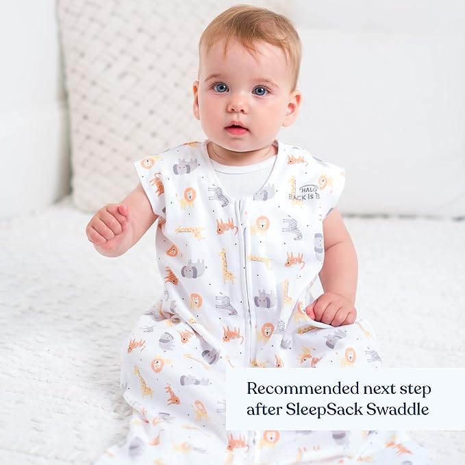HALO SleepSack, 100% Cotton Wearable Blanket, Swaddle Transition Sleeping Bag, TOG 0.5, Jungle Cotton, Small, 0-6 Months