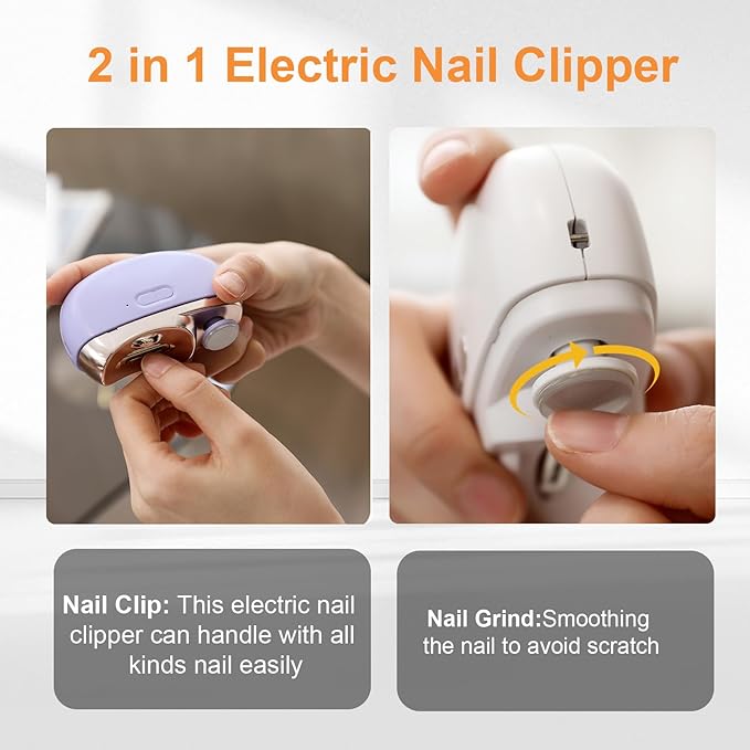 Easyclip Smart Nail Clipper - 3 in 1 Smart Electric Nail Clippers for Seniors, Baby and Adults,Polishing Clipper with LED Light,Suitable for Fingernail Toenails(Pink)
