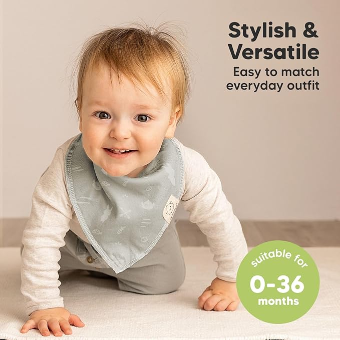KeaBabies 8-Pack Organic Baby Bandana Bibs for Boys, Girls - Super Absorbent Triangle Baby Bibs for Drooling and Teething Infant, 100% Cotton Extra Soft for Newborn, Infant 0-36 Months (Nordic)