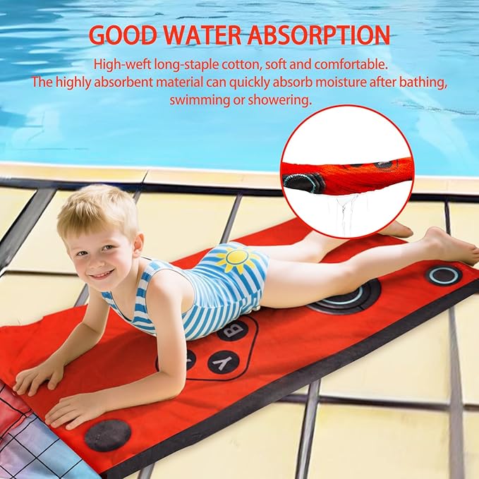Hooded Towels for Kids- Ultra Soft 100% Cotton Video Game Gamepad Toddler Hood Bath Towels/Pool Terry Towel Beach Poncho Wrap Absorbent Cute Bath & Swim Wrap for Boys & Girls 3-10 Years