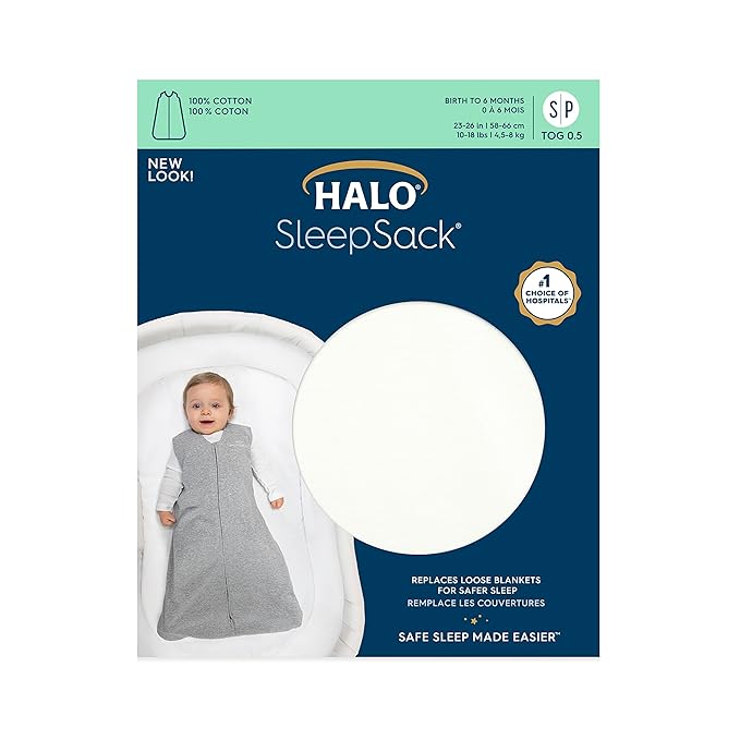 HALO SleepSack, 100% Cotton Wearable Blanket, Swaddle Transition Sleeping Bag, TOG 0.5, Cream, Medium, 6-12 Months