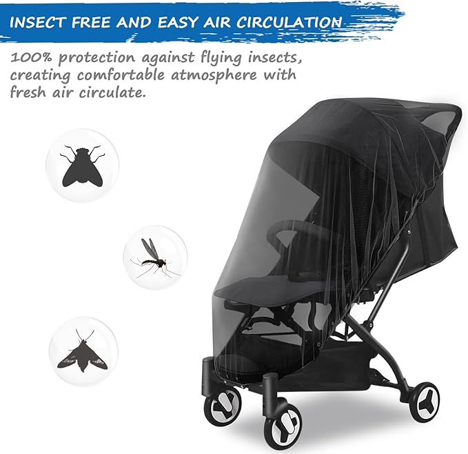 Baby Mosquito Net for Stroller, Reusable Bug Net for Stroller, Playards, Pack N Plays and Portable Mini Crib, Portable & Durable Baby Insect Netting, Black
