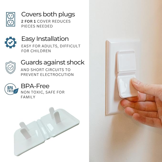 White Double Outlet Covers Baby Proofing (10 Pack, 20 Sockets) | Baby Proof Plug Covers for Electrical Outlets | Safe & Secure Baby Safety Products | Childproof Socket Covers Protect Toddlers & Babies