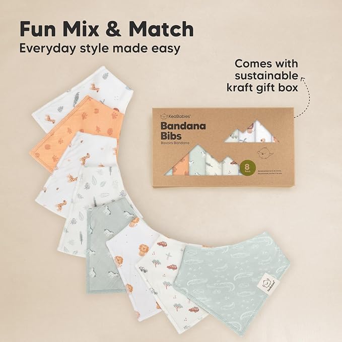 KeaBabies 8-Pack Organic Baby Bandana Bibs for Boys, Girls - Super Absorbent Triangle Baby Bibs for Drooling and Teething Infant, 100% Cotton Extra Soft for Newborn, Infant 0-36 Months (Wilderness)