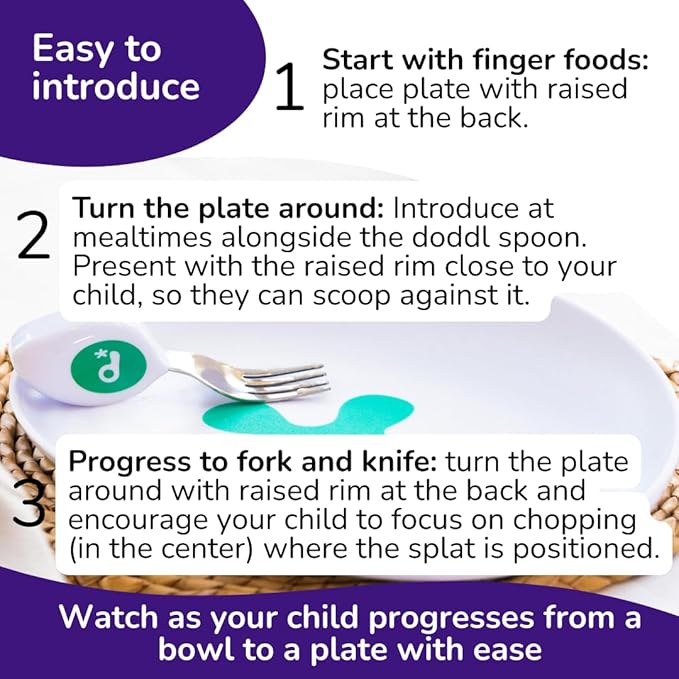 doddl Toddler Plate (12 Months–4 Years) – Non-Slip Plate for Self-Feeding, Easy-Scooping Design for Toddlers & Preschoolers