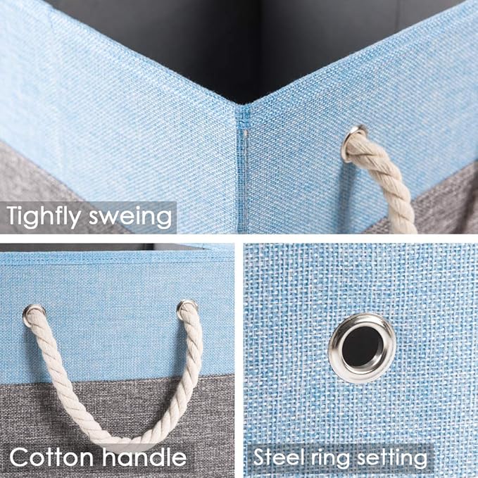PRANDOM Large Foldable Cube Storage Bins 11x11 inch [2-Pack] Fabric Linen Storage Baskets Cubes Drawer with Cotton Handles Organizer for Shelves Nursery Closet Bedroom Blue