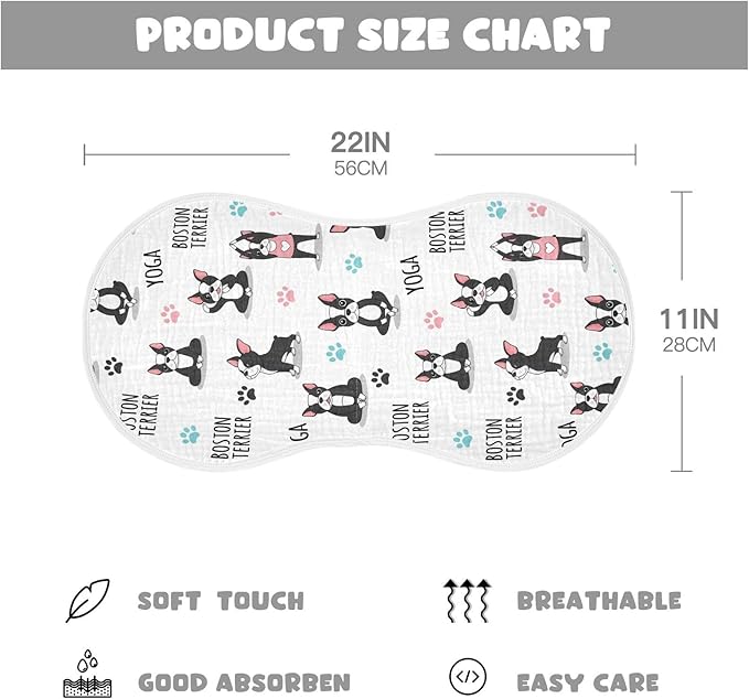 Qinllo 4 Pack Muslin Burp Cloths Dogs Yoga White Cotton Baby Burp Cloths Absorbent Soft Burping Cloth Washcloths for Newborn Baby Boys Girls 22x11 Inch