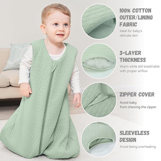 Yoofoss Baby Sleep Sack 6-12 Months TOG 2.5 Winter Baby Wearable Blanket, 100% Organic Cotton Infant Toddler Sleeping Sack 2-Way Zipper Warm Quilted Sleep Sack