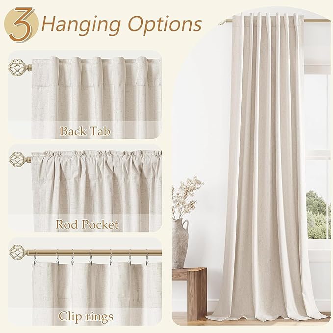 Guken 100% Blackout Linen Curtains 42 Inch Wide by 90 Inch for Living Room Bedroom Back Tab Thermal Insulated Black Out Drapes Room Darkening Window Curtains