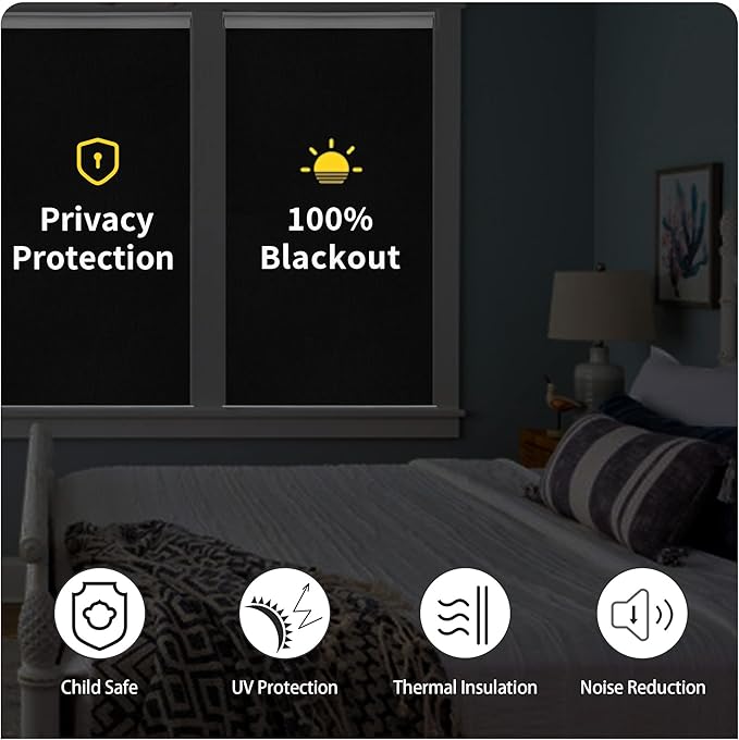 GENIMO 100% Blackout Roller Window Shades, Window Blinds Cordless with Thermal Insulated, UV Protection Fabric, Mini French Door Blinds for Home, Office, Bedroom, Easy to Install, Ivory, 49" W X 72" H