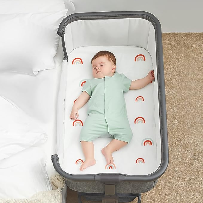 Bassinet Sheet Set 2 Pack Fitted Bassinet Sheets for Baby Boy Girl, Universal Bassinet Sheets Fit for Baby Delight, ANGELBLISS, Mika Micky, Milliard, MiClassic, Dream On Me, Baby Joy Bedside, Rainbow