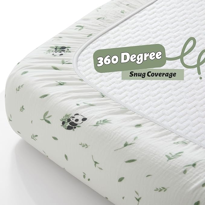 SiinvdaBZX 2 Pcs Muslin Crib Sheets Neutral, Ultra Soft Cotton Breathable Fitted Baby Crib Mattress Sheets for 52"x28" Standard Toddler Mattress (2Pcs Panda)