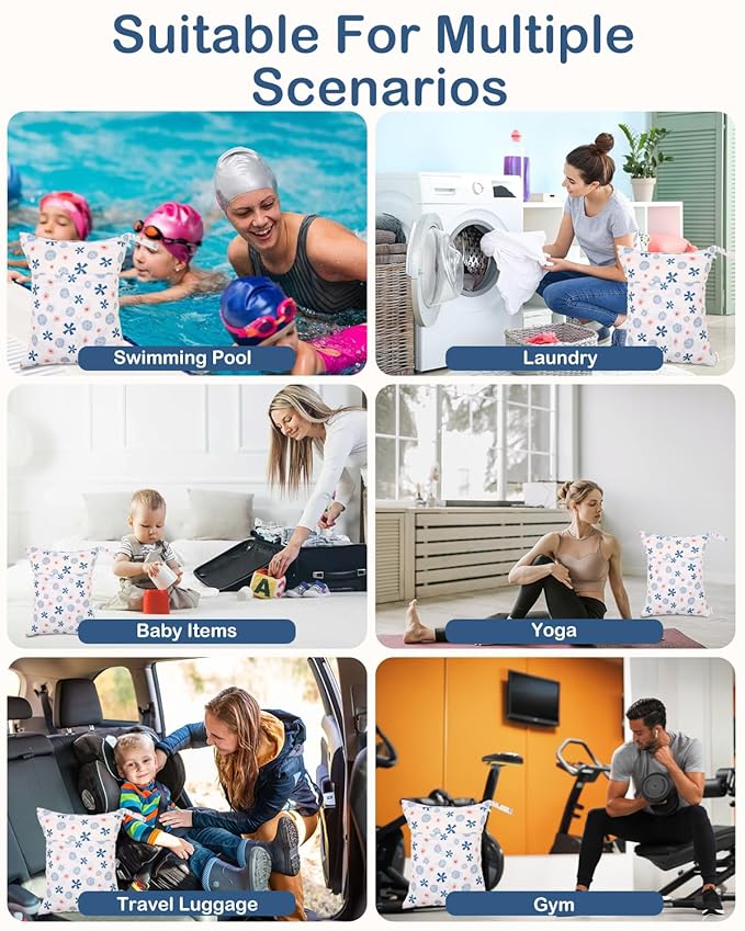 ALVABABY 3pcs Cloth Diaper Wet Dry Bags Waterproof Reusable with Two Zippered Pockets Travel Beach Pool Daycare Soiled Baby Items Yoga Gym Bag for Swimsuits or Wet Clothes 3L-ZM36