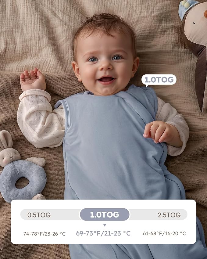 Yoofoss Rayon Made from Bamboo Baby Sleep Sack 0-6 Months 1.0 Tog Baby Wearable Blanket, Super Soft Infant Toddler Sleeping Sack 2-Way Zipper