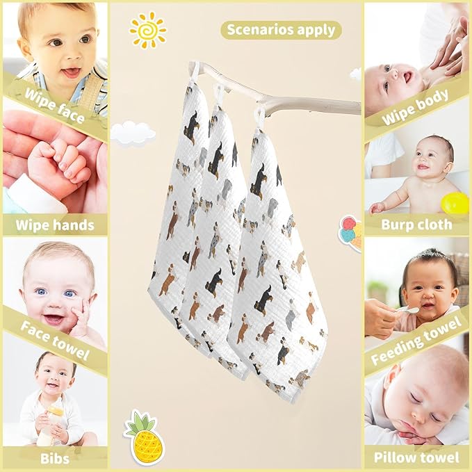 vvfelixl Baby Cotton Washcloths Australian Shepherd Dog Infants Bath Towel for Unisex Face Towels for Newborn, Natural Baby Wipes Delicate Skin, 11.8 X 11.8 inch, one sizex5