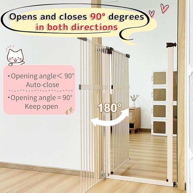 Lumizone Extra Tall Pet Gate 55.12" High Pressure Mounted 42.52"-46.64" Extra Wide (9 Sizes) 1.37" Gap for Cat Dog Stairs Doorway Hallway No Drilling Auto-Close (42.52"-46.64" W, Cream White)