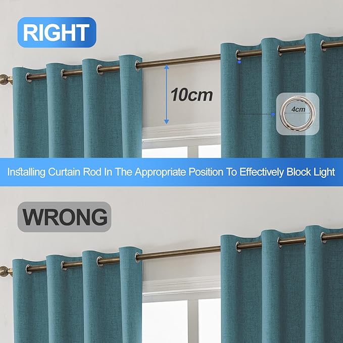 Linen 100% Blackout Curtains for Bedroom, Black Out Curtains 84 Inch Long, Room Darkening Curtains for Living Room, Long Curtain Grommets Drapes, Thermal Curtains(2 Panels, Peacock Blue)